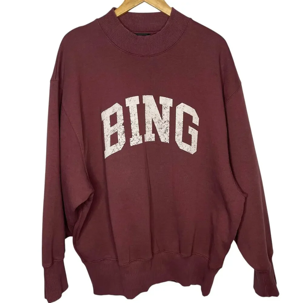Anine Bing Bradie Designer Logo Crewneck Sweatshirt Burgundy size Large Cotton - Picture 4 of 12